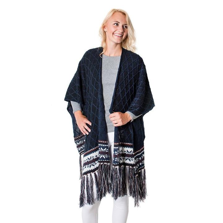 Muk Luks Knit Snowflake Fringed Ruana, Blue (navy)