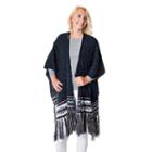 Muk Luks Knit Snowflake Fringed Ruana, Blue (navy)
