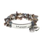 Gray Mom Heart & Square Charm Beaded Stretch Bracelet, Women's, Grey