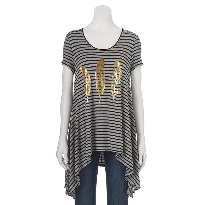 Women's Double Click Graphic Shark-bite Tunic Tee, Size: Small, Grey