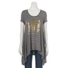 Women's Double Click Graphic Shark-bite Tunic Tee, Size: Small, Grey