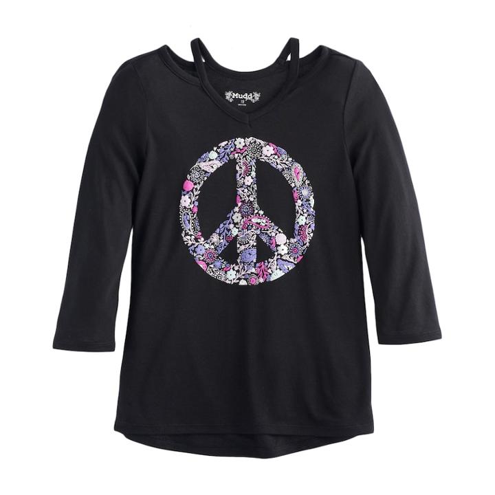 Girls 7-16 Mudd&reg; 3/4-sleeve Cutout Printed Tee, Size: 10, Black