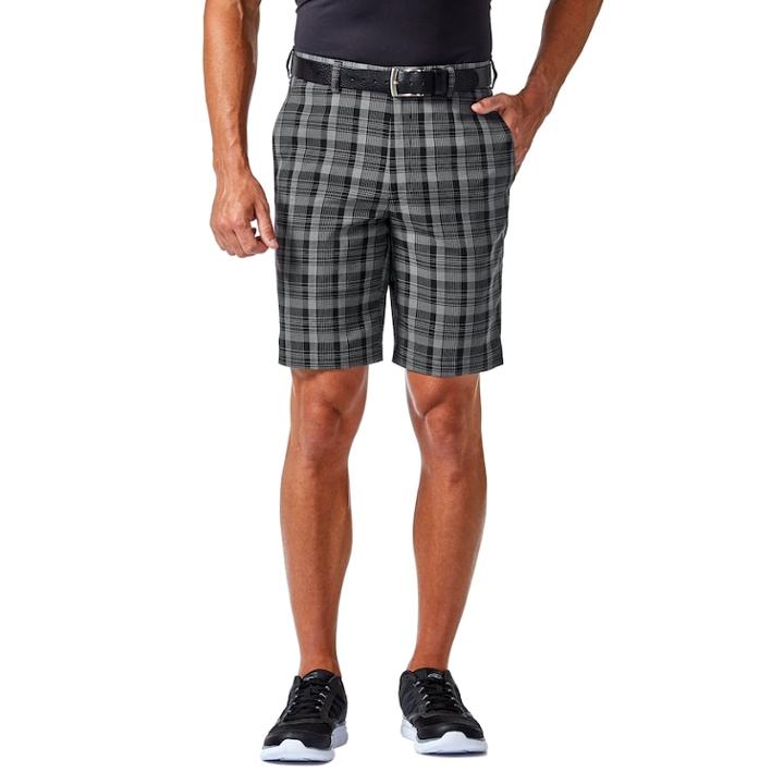 Men's Haggar&reg; Cool 18&reg; Pro Straight-fit Plaid Stretch Flat-front Shorts, Size: 40, Black
