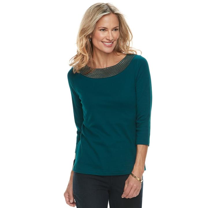 Women's Croft & Barrow&reg; Crochet Trim Boatneck Top, Size: Small, Dark Blue