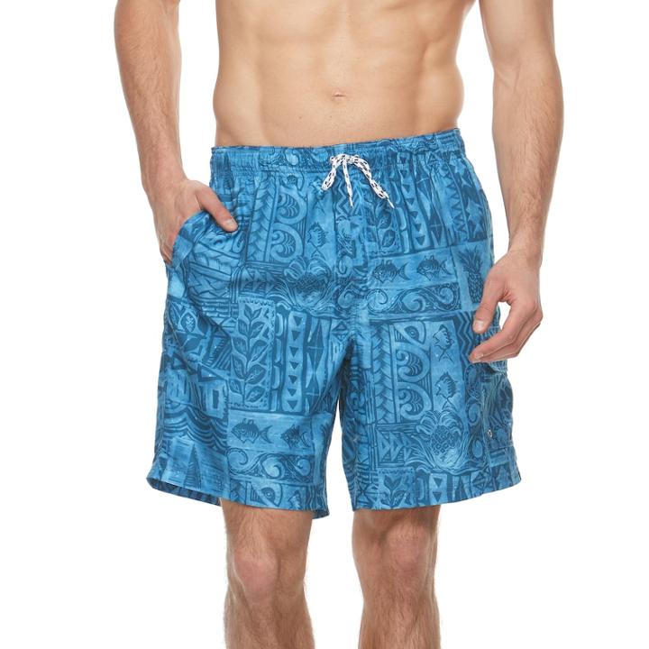 Big & Tall Croft & Barrow&reg; Tribal Printed Swim Trunks, Men's, Size: L Tall, Med Blue
