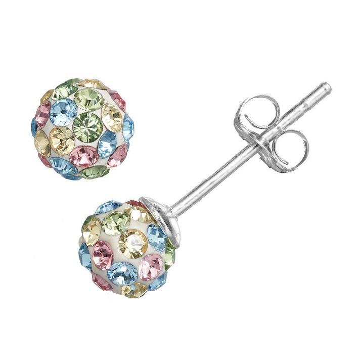 Charming Girl Sterling Silver Crystal Ball Stud Earrings - Made With Swarovski Crystals - Kids, Multicolor