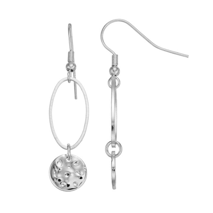 Hammered Disc Nickel Free Linear Earrings, Women's, Silver