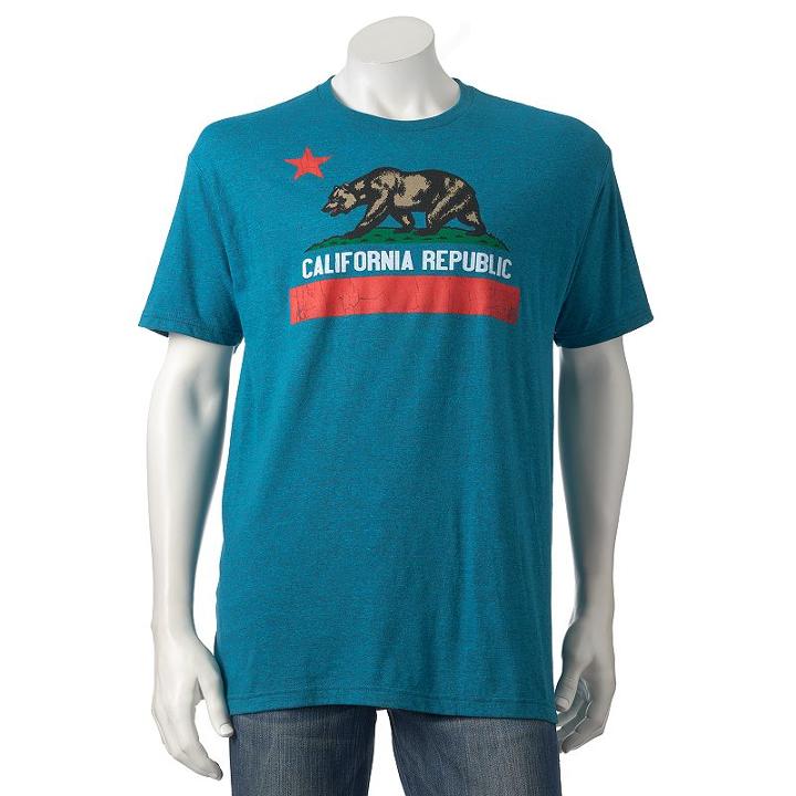 Men's California Republic Tee, Size: Xl, Turquoise/blue (turq/aqua)