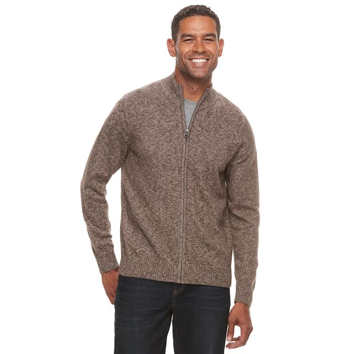 Men's Croft & Barrow® Full-zip Sweater, Size: Xl, Dark Brown