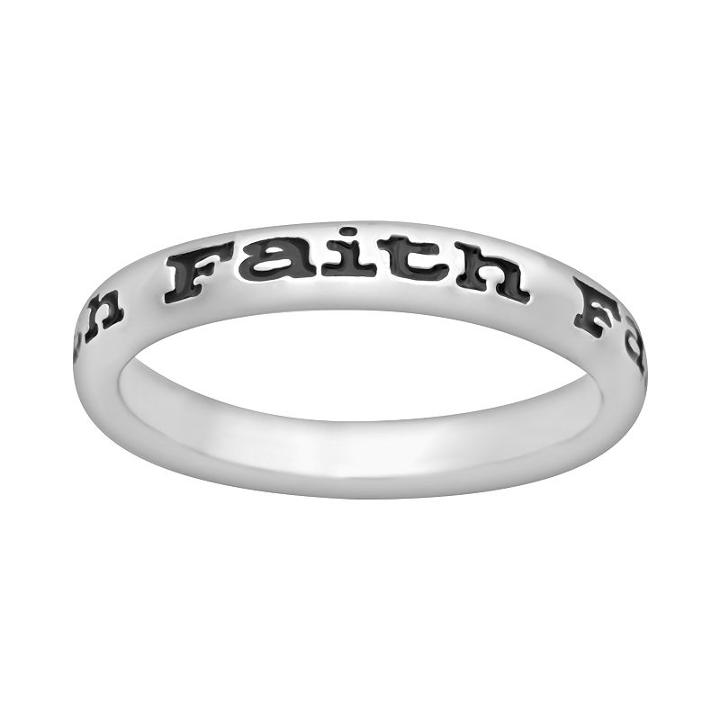 Stacks And Stones Sterling Silver Black Enamel Faith Stack Ring, Women's, Size: 9, Grey