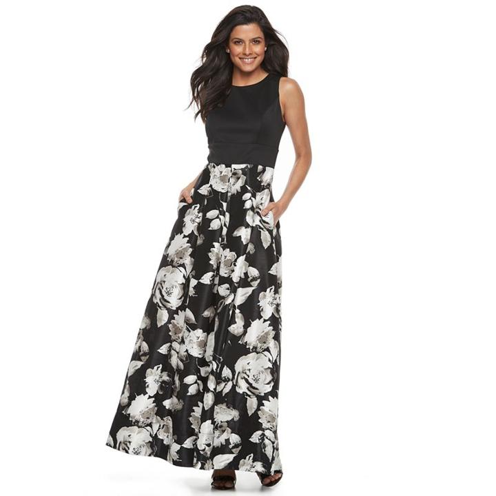 Women's Chaya Floral Pleated Evening Gown, Size: 4, Grey (charcoal)