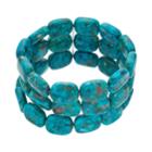 Sterling Silver Simulated Turquoise Multi Row Stretch Bracelet, Women's, Green