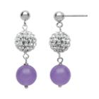 Sterling Silver Simulated Crystal And Lavender Jade Ball Linear Drop Earrings, Women's, Purple