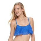 Juniors' Malibu Crochet Flounce-hem Bikini Top, Size: Large, Dark Blue