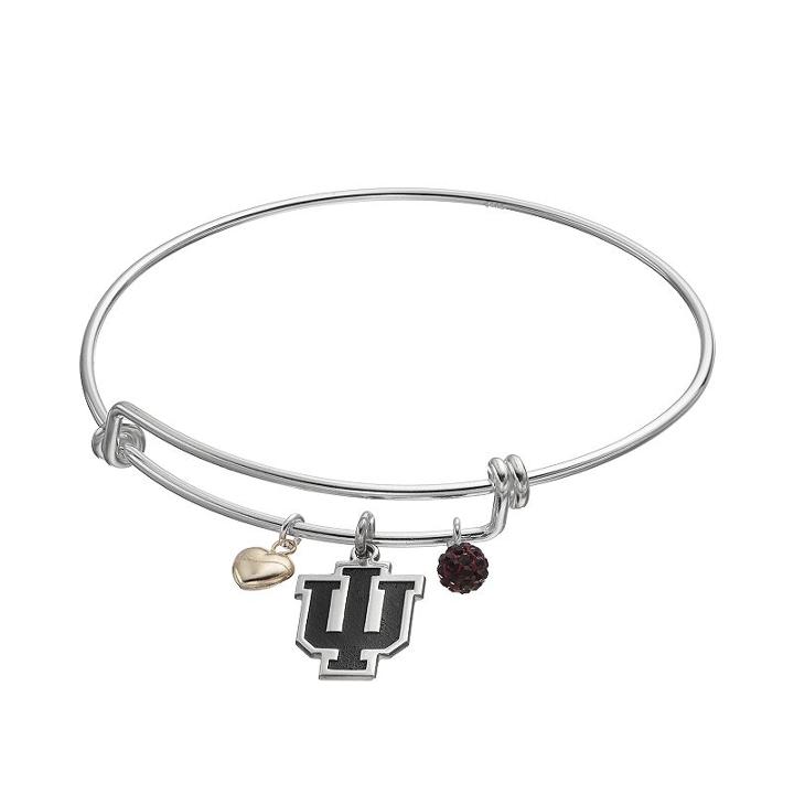 Fiora Sterling Silver Indiana Hoosiers Charm Bangle Bracelet, Women's, Dark Red