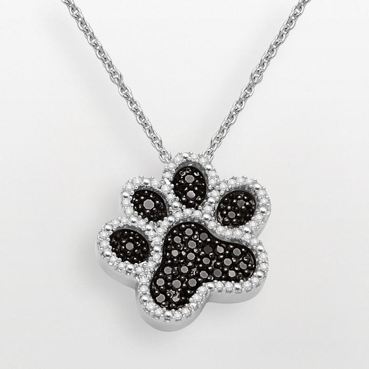 Sterling Silver 1/3-ct. T.w. Black And White Diamond Dog Paw Pendant, Women's, Size: 18