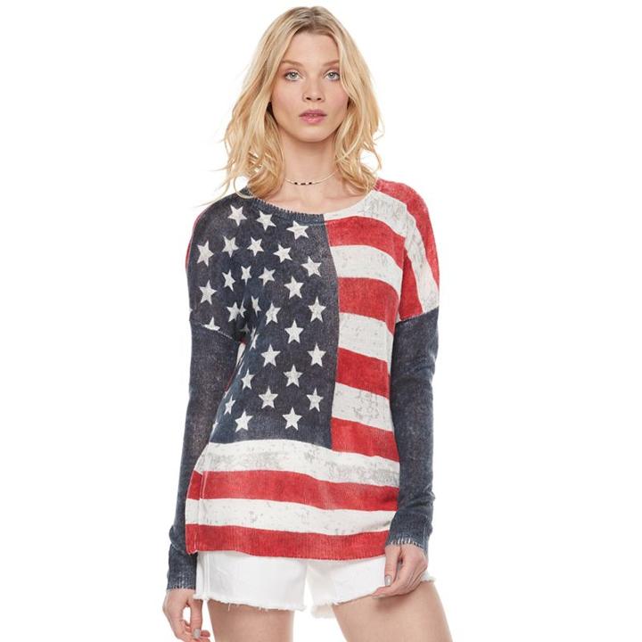 Women's Rock & Republic® Flag Scoopneck Sweater, Size: Xl, White Oth