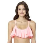 In Mocean Mystic Coral Flounce Bikini Top, Size: Small, Med Orange