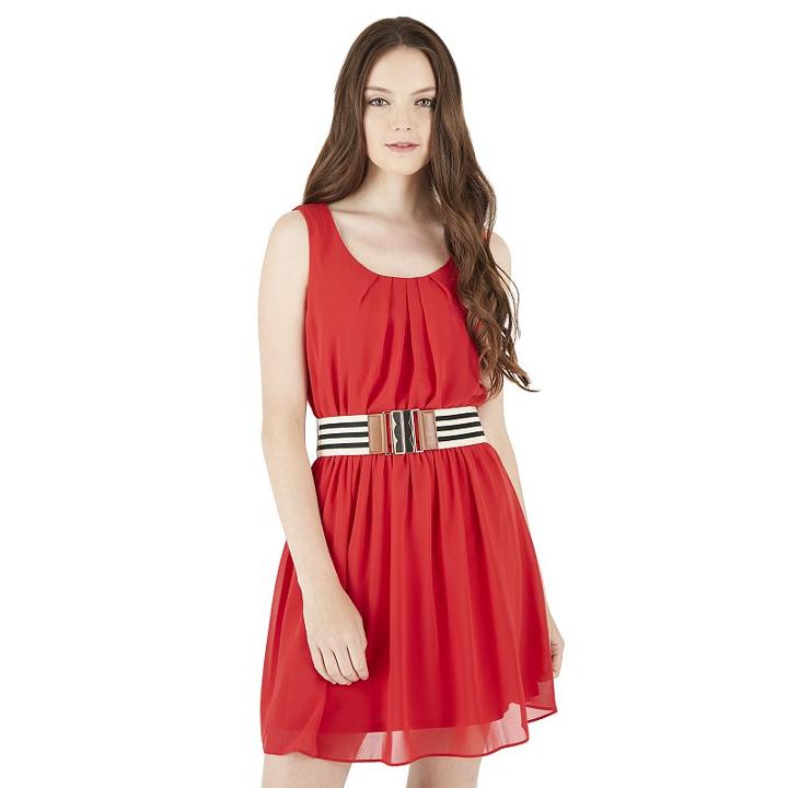 Juniors' Iz Byer California Belted Pintuck Dress, Girl's, Size: Xs, Red