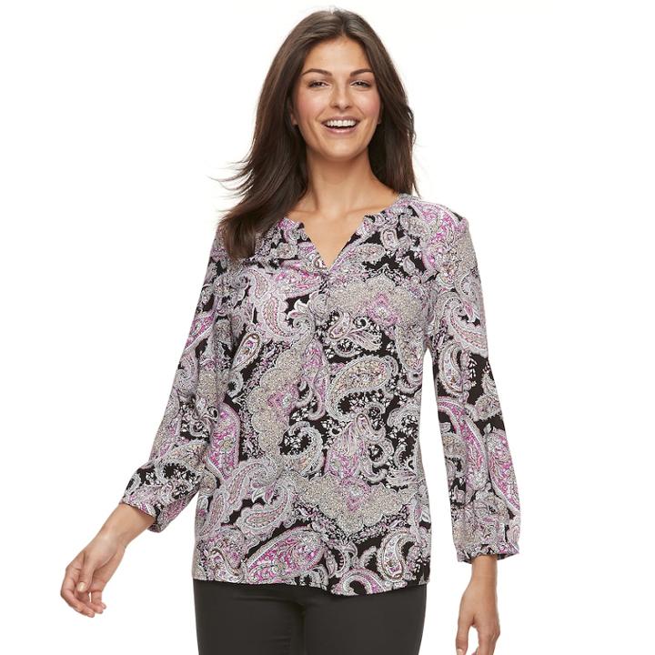 Women's Croft & Barrow&reg; Splitneck Peasant Top, Size: Xl, Black