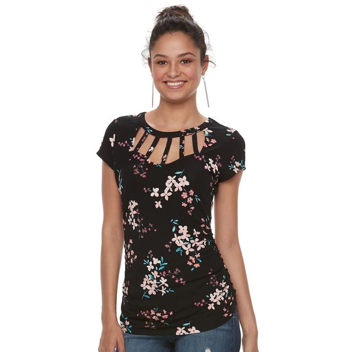 Juniors' Candie's&reg; Cut-out Ladder Neckline Top, Teens, Size: Xs, Black