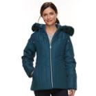 Women's Details Faux-fur Trim Smocked Jacket, Size: Large, Green