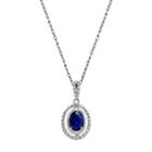 10k White Gold Sapphire & 1/10 Carat T.w. Diamond Oval Halo Pendant Necklace, Women's, Blue