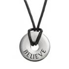 Steel City Stainless Steel And Leather Believe Circle Pendant, Women's, Grey