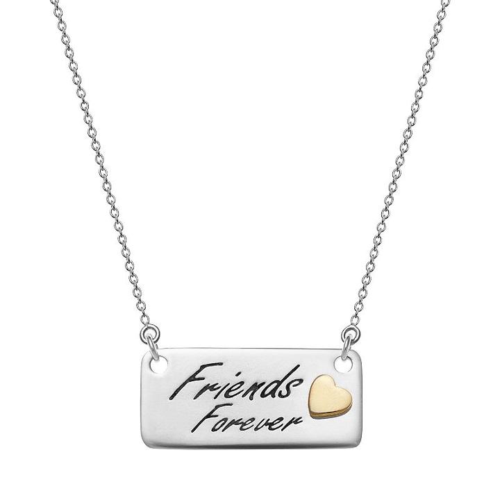 Sterling Silver Friends Forever Bar Necklace, Women's, Size: 18, Grey