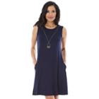 Women's Ab Studio Necklace Swing Dress, Size: Regular, Blue (navy)