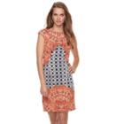 Petite Suite 7 Print Cap Sleeve Sheath Dress, Women's, Size: 8 Petite, Rust Navy