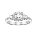 Diamonluxe Sterling Silver 1 5/8 Carat T.w. Simulated Diamond Cushion Halo Engagement Ring, Women's, Size: 7, White