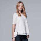Women's Simply Vera Vera Wang Textured Mock-layer Top, Size: Medium, White