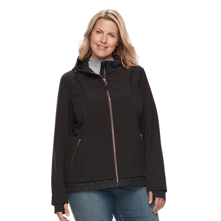 Plus Size Free Country Mock-layer Soft Shell Jacket, Women's, Size: 3xl, Black