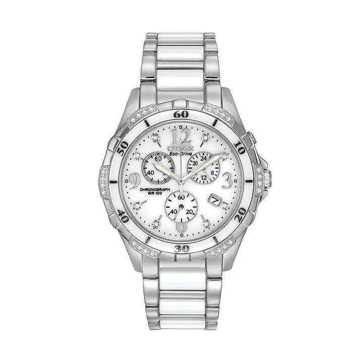 Citizen Eco-drive Women's Diamond Stainless Steel & Ceramic Chronograph Watch - Fb1230-50a, Size: Large, White