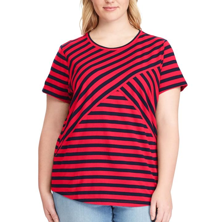Plus Size Chaps Striped Crewneck Tee, Women's, Size: 2xl, Red
