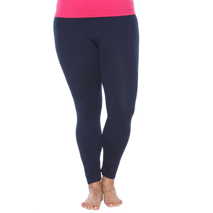 Plus Size White Mark Solid Leggings, Women's, Blue (navy)