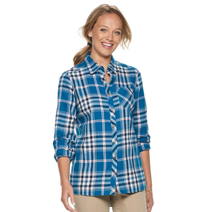 Petite Sonoma Goods For Life&trade; Essential Supersoft Flannel Shirt, Women's, Size: Xs Petite, Dark Blue
