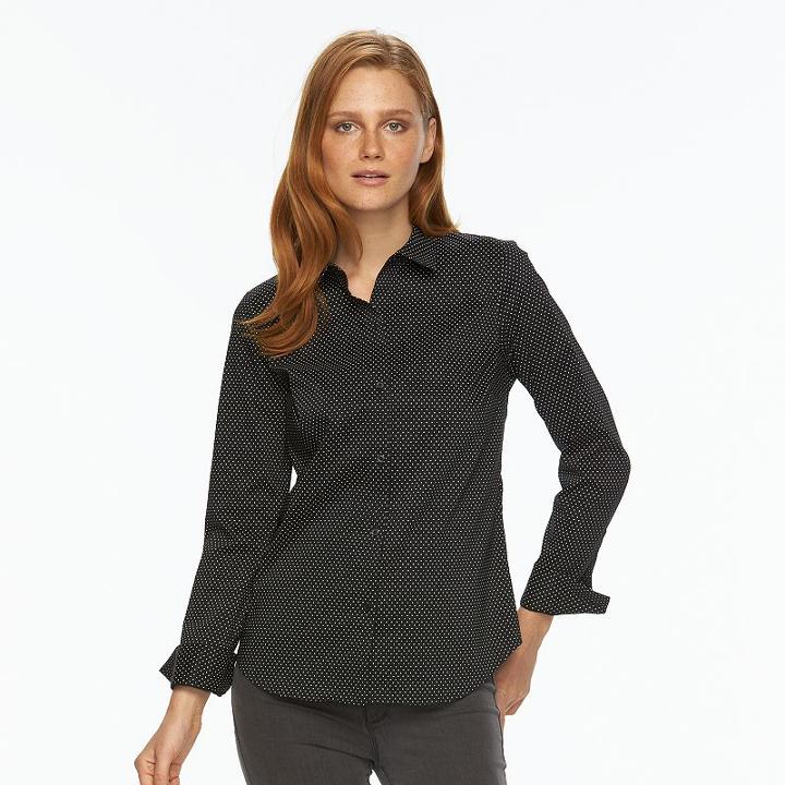 Women's Apt. 9&reg; Essential Wrinkle-resistant Shirt, Size: 16, Black