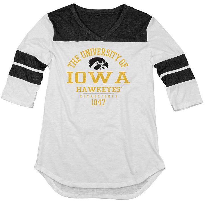 Juniors' Blue 84 Iowa Hawkeyes Arm Stripe Tee, Women's, Size: Large, White