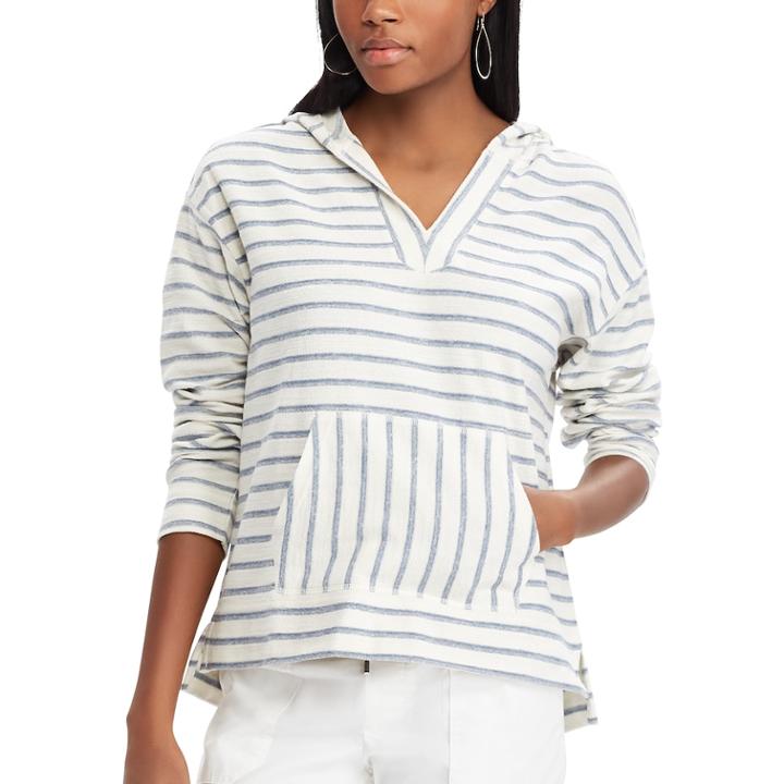 Women's Chaps Striped French Terry Hoodie, Size: Small, Blue