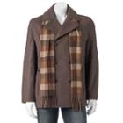 Big & Tall Towne Wool-blend Double-breasted Peacoat With Plaid Scarf, Men's, Size: L Tall, Med Brown