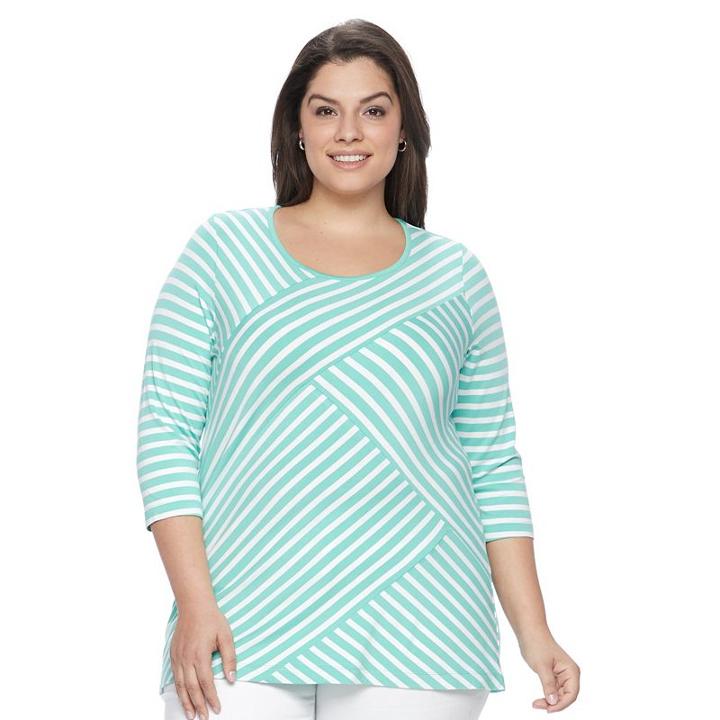 Plus Size Croft & Barrow&reg; Spliced Scoopneck Tee, Women's, Size: 3xl, Brt Blue