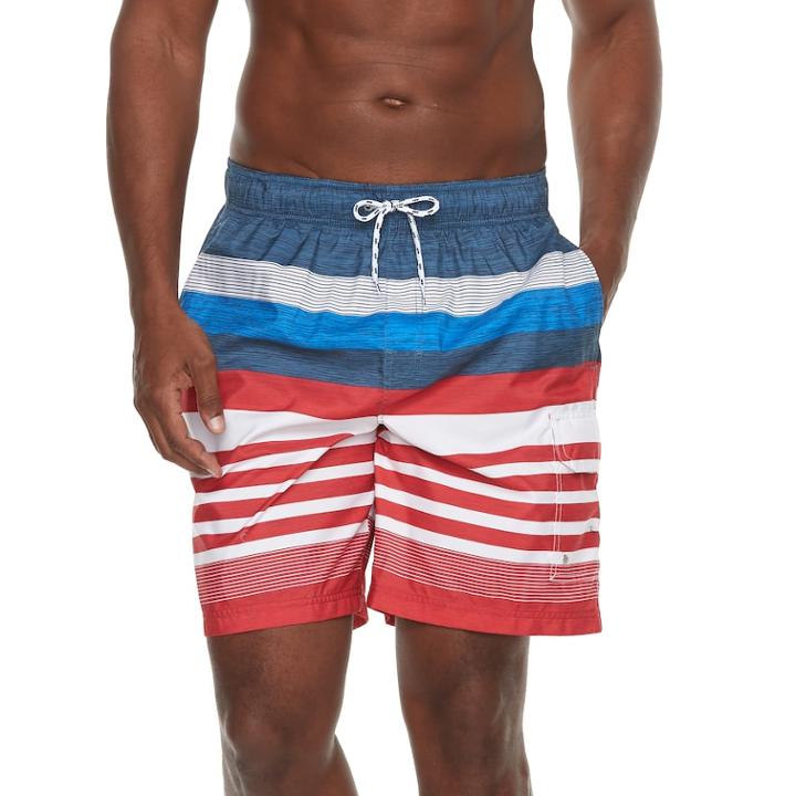 Men's Croft & Barrow&reg; Home Free Striped Swim Trunks, Size: Medium, Red