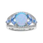 Sterling Silver Simulated Blue Opal & Cubic Zirconia Split Shank Ring, Women's, Size: 6