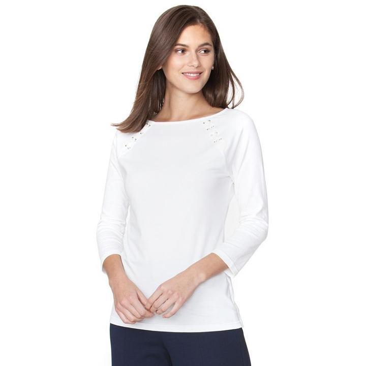 Women's Chaps Lace-up Boatneck Tee, Size: Xl, White