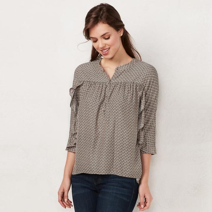Women's Lc Lauren Conrad Printed Ruffle Sleeve Blouse, Size: Small, Pink