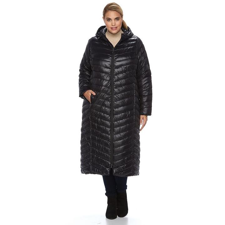 Plus Size Tek Gear&reg; Chevron Long Puffer Jacket, Women's, Size: 2xl, Black