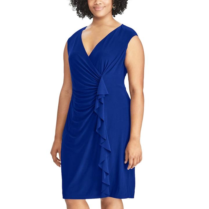 Plus Size Chaps Ruffled Faux-wrap Dress, Women's, Size: 18 W, Blue