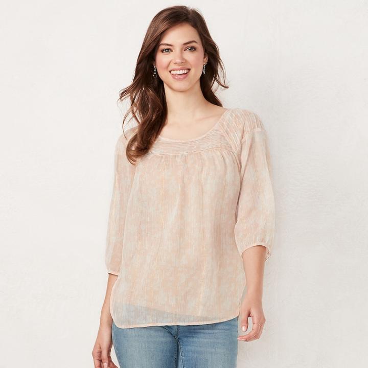 Women's Lc Lauren Conrad Printed Chiffon Peasant Top, Size: Small, Pink